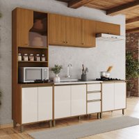 Cozinha Completa Venaly 13 Portas 2 Gavetas com Vidro Reflecta Cinamomo/Off White - Henn