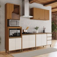 Cozinha Completa Venaly 12 Portas 2 Gavetas com Tampo Vidro Cinamomo/Off White - Henn