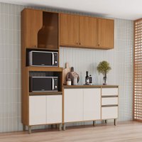 Cozinha Compacta Venaly 10 Portas 2 Gavetas com Vidro Cinamomo/Off White - Henn