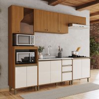 Cozinha Completa Venaly 13 Portas 2 Gavetas Vidro Reflecta Cinamomo/Off White - Henn