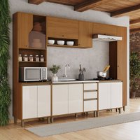 Cozinha Completa Venaly 13 Portas 2 Gavetas com Vidro Reflacta Cianamomo/Off White - Henn