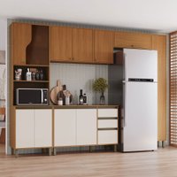 Cozinha Completa Venaly 12 Portas 2 Gavetas com Tampo e Vidro Reflecta Cinamomo/Off White - Henn