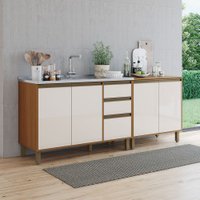 Balcão de Cozinha para Pia Venaly 5 Portas 2 Gavetas Cinamomo/Off White - Henn