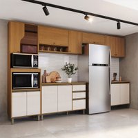 Cozinha Completa Venaly 14 Portas 2 Gavetas com Vidro Cinamomo/Off White - Henn