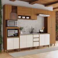 Cozinha Completa Venaly 14 Portas 2 Gavetas com Vidro Cec288 Cinamomo/Off White - Henn
