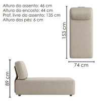 Sofa Modular 2 Lugares E Chaise Block Pes Madeira Courino TCS 725 MOLL