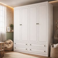 Guarda-Roupa Infantil 4 Portas 4 Gavetas Branco Americano
