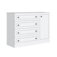 Cômoda Infantil Americana Frentes em MDF 4 Gavetas 1 Porta Branca