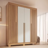 Guarda-Roupa Casal Turim 4 Portas 3 Gavetas 7 Prateleiras Ripado Freijó/Off White - Jcarvalho