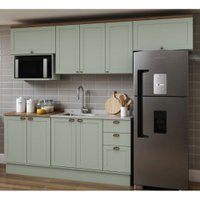 Cozinha Completa 9Pts 3Gavs s/Tpo Iluminata Verde Mint/Ebano