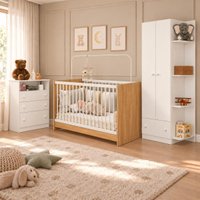 Quarto de Bebê Completo com Berço 3 em 1 para Colchão 130x60cm Confete Multimóveis MP4911 Madeirado/Branco