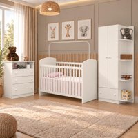 Quarto de Bebê Completo com Berço/Guarda-Roupa/Cômoda Confete Multimóveis MP4909 Branco