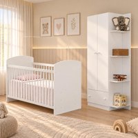 Quarto de Bebê Berço com Colchão e Guarda-Roupa 2 Portas 1 Gaveta Confete Multimóveis MP4912 Branco