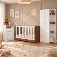 Quarto de Bebê Completo com Berço 3 em 1 e Colchão Incluso Confete Multimóveis MP4915 Madeirado/Branco