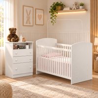 Quarto de Bebê Berço com Colchão Incluso e Cômoda 3 Gavetas Confete Multimóveis MP4913 Branco