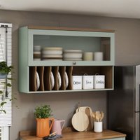 Armário Cozinha Aéreo 120cm 1 Pt Iluminata Verde Mint/Ebano