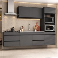 Armário Cozinha Modulada Completa Suspensa com Pia 251,5cm Milano Multimóveis MCR2477 Grafite