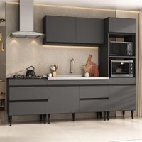 Armário Cozinha Modulada Completa com Pia Inclusa 251,5cm Milano Multimóveis MCR2470 Grafite