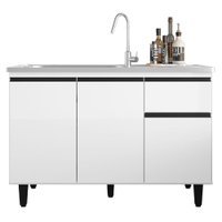 Balcao Para Pia 3 Portas 1 Gaveta 118 cm Canada Branco RUDK