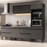 Armário Cozinha Modulada Completa com Pia Inclusa 251,5cm Milano Multimóveis MCR2469 Grafite