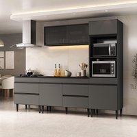 Armário de Cozinha Modulada Completa 251,5cm 4 Peças Milano Multimóveis MP2375 Grafite