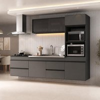 Armário Cozinha Modulada Completa Suspensa com Pia 251,5cm Milano Multimóveis MCR2476 Grafite