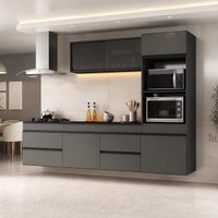 Armário Cozinha Modulada Completa Suspensa 251,5cm 4 Peças Milano Multimóveis MP2476 Grafite