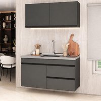 Armário Cozinha Modulada Compacta Suspensa com Pia 120cm Milano Multimóveis MCR2478 Grafite
