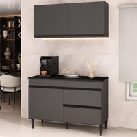 Armário Cozinha Modulada Compacta com Balcão para Pia 120cm Milano Multimóveis MP2474 Grafite
