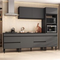 Armário de Cozinha Modulada Completa 251,5cm 4 Peças Milano Multimóveis MP2376 Grafite