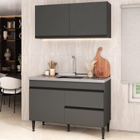 Armário Cozinha Modulada Compacta com Pia 120cm Milano Multimóveis MCR2471 Grafite
