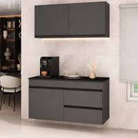 Cozinha Modulada Compacta Suspensa com Balcão para Pia 120cm Milano Multimóveis MP2479 Grafite
