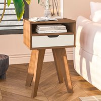 Mesa de Canto/Cabeceira Vip com Nicho 1 Gaveta Cinamomo/Off White - Artely