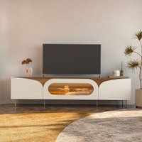 Rack para TV Até 86 Polegadas Fiori 3 Portas com Vidro e Led Cinamomo/Off White - Artely Móveis
