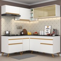 Cozinha Completa Compacta Armário Canto FL2062 Veneza Multi Branco/Dourado