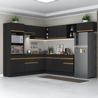 Cozinha Completa Compacta Armário Canto FL2083 Veneza Multi Preto/Dourado