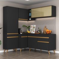 Cozinha Completa Compacta Armário Canto FL2054 Veneza Multi Preto/Dourado