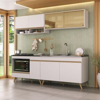 Cozinha Completa Compacta Armário Balcão FL2265 Veneza Multi Branco/Dourado