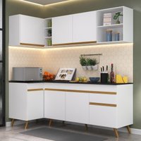 Cozinha Completa Compacta Armário Canto FL2058 Veneza Multi Branco/Dourado
