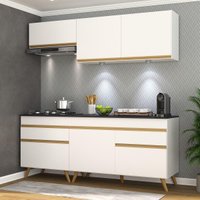 Cozinha Completa Compacta Armário + Led FL2030 Veneza Multi Branco/Dourado