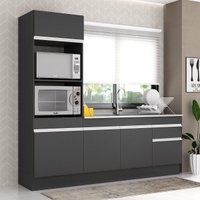 Cozinha Compacta Armário Balcão e Rodapé FL2113 Veneza Multi Preto/Branco