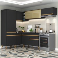 Cozinha Completa Compacta Armário Canto FL2051 Veneza Multi Preto/Dourado