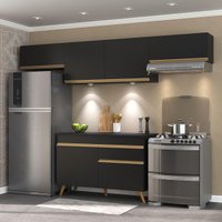 Cozinha Completa Compacta Armário + Led FL2022 Veneza Multi Preto/Dourado