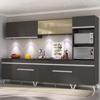 Cozinha Completa Compacta Armário + Led FL2014 Veneza Multi Preto/Branco