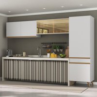 Cozinha Completa Compacta Armário Balcão FL2299 Veneza Multi Branco/Dourado