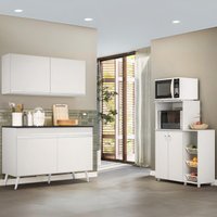 Cozinha Completa Compacta Armário Balcão FL2254 Multimóveis Branco/Dourado