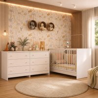 Berço 3 em 1 com Colchão Incluso e Cômoda Framboesa Multimóveis MP4847 Branco