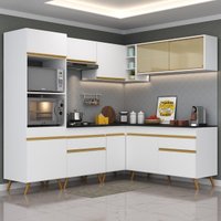 Cozinha Completa Compacta Armário Canto FL2064 Veneza Multi Branco/Dourado