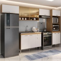 Cozinha Completa Compacta Armário Balcão FL2223 Paris Multi Rustic/Branco