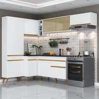 Cozinha Completa Compacta Armário Canto FL2052 Veneza Multi Branco/Dourado